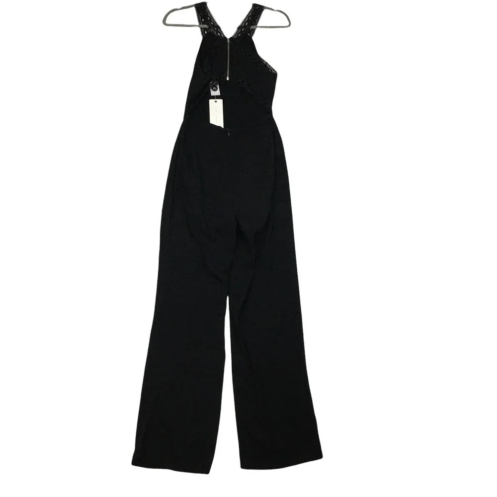New Lush Lace Trim Black Jumpsuit Size Small - Picture 7 of 13